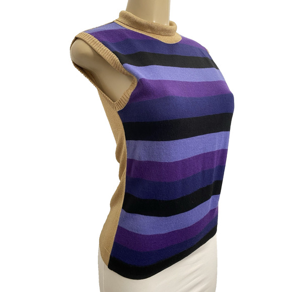 Dolce Gabbana Top Blouse Knit Sleeveless Gold Purple Striped Mock Neck S - Picture 2 of 7